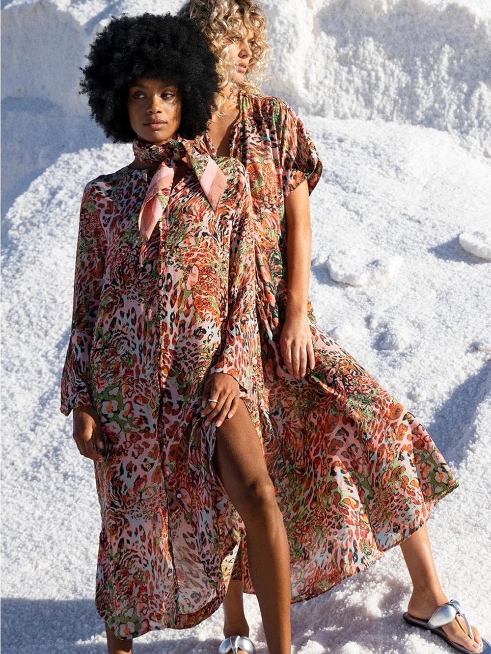 One Season Australia Multi Print Long Sleeve Midi Dress